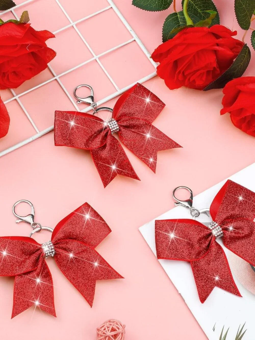 Cheer Bow Keychain with Rhinestones | Cheerleader Keyring for Team Gifts